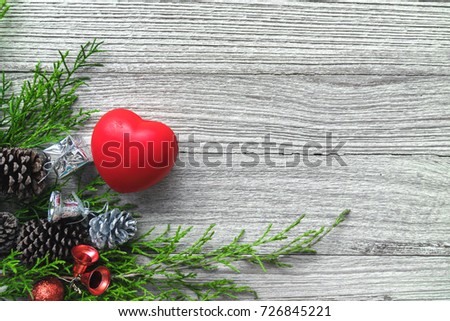 christmas decoration top view,New year and christmas objects arrangement on table.copy space for insert text and graphics object.merry christmas holiday and Happy new year.