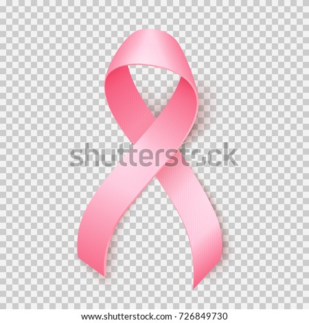 Realistic pink ribbon, breast cancer awareness symbol in october, vector illustration