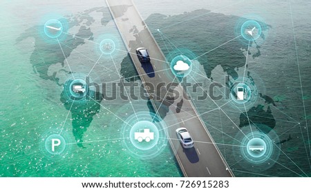 Smart transportation and intelligent communication network of things ,wireless connection technologies for business . Royalty-Free Stock Photo #726915283
