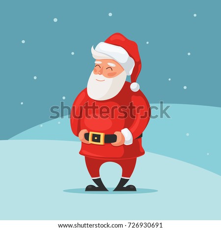 Christmas greeting card with Santa Claus. Happy New Year background. Vector illustration in cartoon style