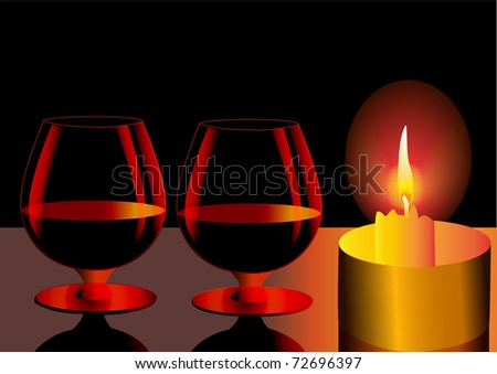 illustration goblets with cognac and candle