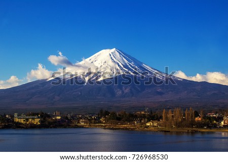 Mount Fuji view from Lake Kawaguchi, Yamanashi Prefecture, Japan Royalty-Free Stock Photo #726968530