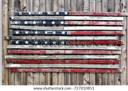 United States flag made out of scrap wood, weathered art