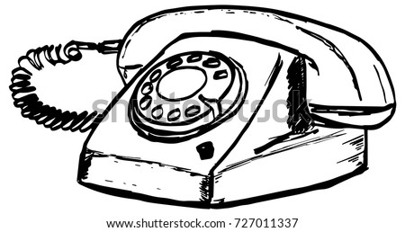 Old phone with rotary disk. Vintage style telephone with handset. Historic model, mechanism for articles, banners, advertising, design, prints, posters.