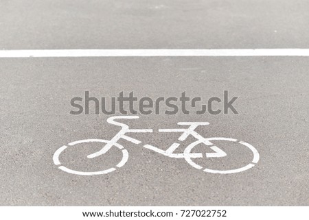 White markings on the asphalt in the form of a bicycle. Sign the bike path.