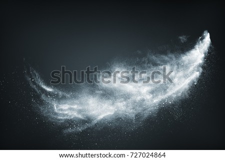 Abstract design of white powder snow cloud explosion on dark background Royalty-Free Stock Photo #727024864