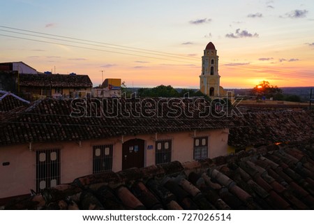 Sunset Over Trinidad Rooftops in Cuba
