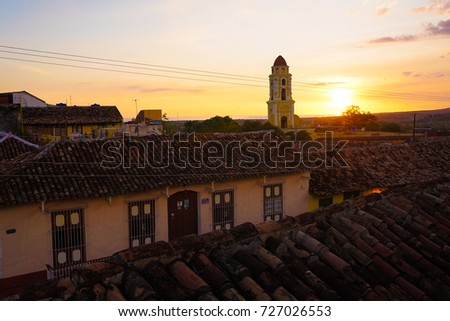 Sunset Over Trinidad Rooftops in Cuba