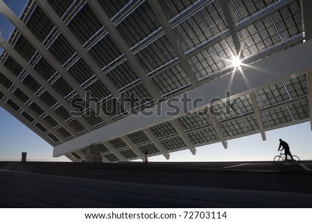 Large solar panel in Barcelona Forum public recreation park