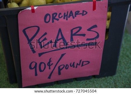 Orchard Pears 90 cents per pound sign market farm for sale
