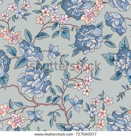 Floral pattern. Flower seamless background. Flourish ornamental garden Royalty-Free Stock Photo #727060057