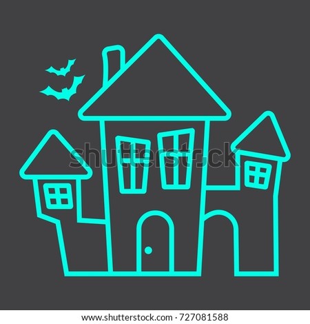Scary House line icon, halloween and scary, creepy home sign vector graphics, a linear pattern on a black background, eps 10.