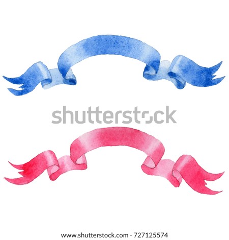 Watercolor holiday colorful ribbons bow greeting illustration. Festive decoration bunting clip art. Birthday party design elements set. Isolated on white background.