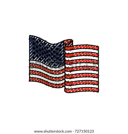 united states flag waving in colored crayon silhouette vector illustration