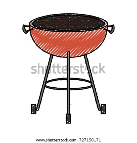 bbq grill front view colored crayon silhouette vector illustration