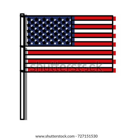 united states flag with pole in watercolor silhouette vector illustration