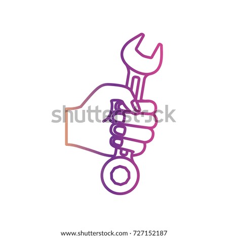hand holding spanner flat icon gradient color silhouette from purple to red vector illustration