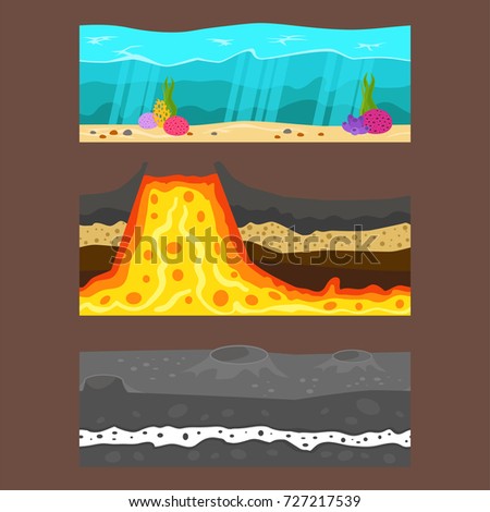 Illustration of cross section of ground volcano country gardening ground slices land piece nature outdoor vector.