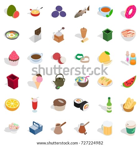 Cookery icons set. Isometric style of 36 cookery vector icons for web isolated on white background