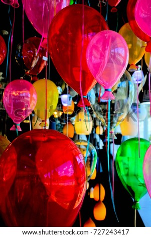 Group of colorful balloon that's all electric lamp, design with  colorful color, red, pink, green, yellow, blue.