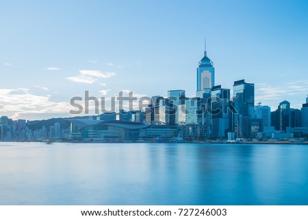 Hong Kong cityscape in blue tone