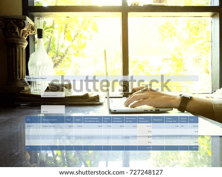 The picture of travel expense form on workspace background. financial management concept
