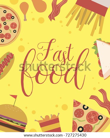 Fast food poster for menu or poster for cafe. Vector illustration
