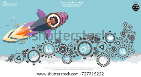 BusinessLady - Drive Rocket  - modern design Idea and Concept Vector illustration  with Cog,Cloud,icon.