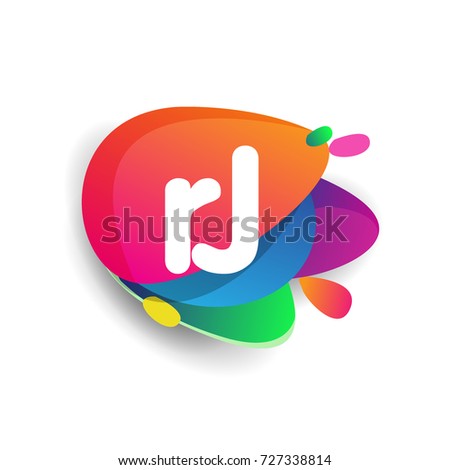 Letter RJ logo with colorful splash background, letter combination logo design for creative industry, web, business and company.