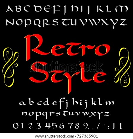Vector set of handwritten ABC letters, numbers, and symbols. Handcrafted vector script alphabet calligraphy font, icon, letters named Retro Style