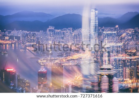 Abstract blur background with motion, Hong Kong, night view of the city from Victoria Peak