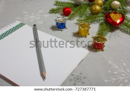 New Year, Christmas, open notepad, pencil