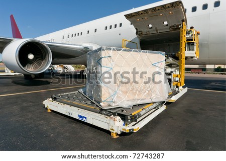 Loading platform of air freight to the aircraft Royalty-Free Stock Photo #72743287