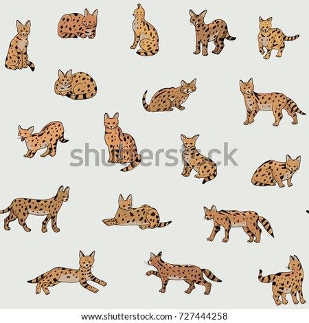 serval cat animal seamless doodle pattern