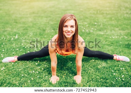 Pretty brunette sporty girl workout outdoor