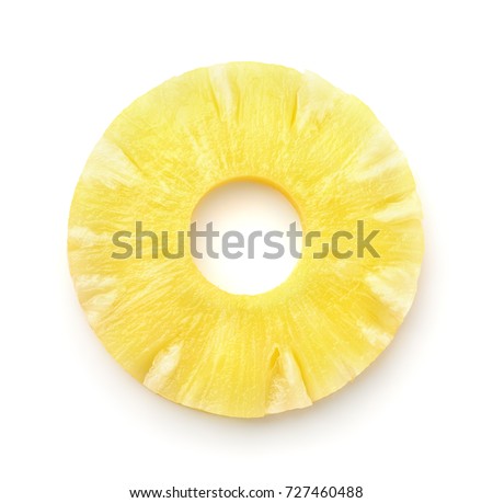 Top view of pineapple slice isolated on white Royalty-Free Stock Photo #727460488