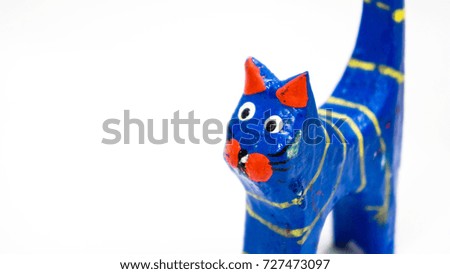 Cute Blue Cat Toy Isolated Over White Background. Selective Focus.