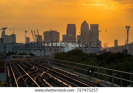 Canary Wharf - London - During sunset  with railways