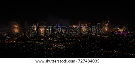 Brisbane city fireworks at night