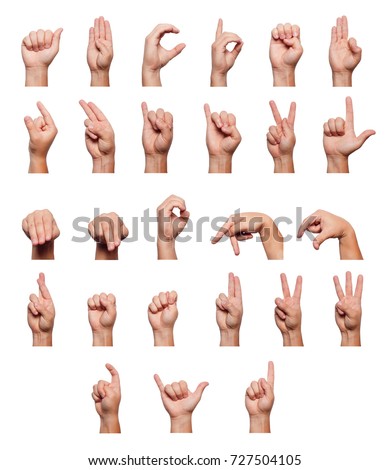 The alphabet is deaf-haired represented by a man's hands on a white background