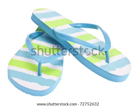 Blue and Green Flip Flop Sandals Isolated on White with a Clipping Path. Royalty-Free Stock Photo #72752632