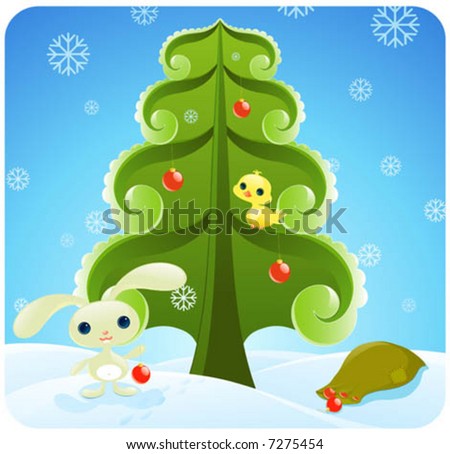 Pretty Christmas illustration with cute baby animals.