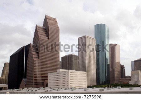 A section of buildings in the Houston Texas Skyline.