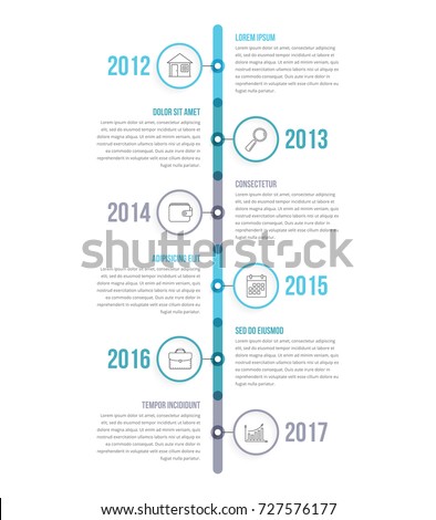 Vertical timeline infographics template with colorful circles, workflow or process diagram, vector eps10 illustration Royalty-Free Stock Photo #727576177