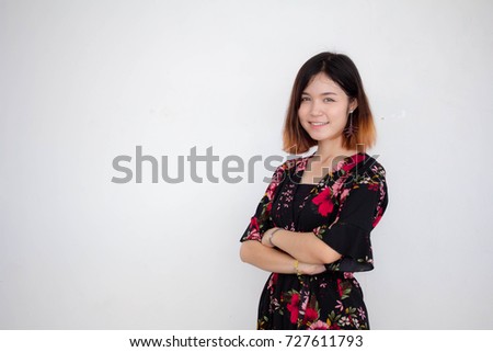 Portrait of thai adult beautiful girl short hair relax and smile