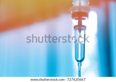 Set iv fluid intravenous drop saline drip hospital room,Medical Concept,treatment emergency and injection drug infusion care chemotherapy. Royalty-Free Stock Photo #727620667