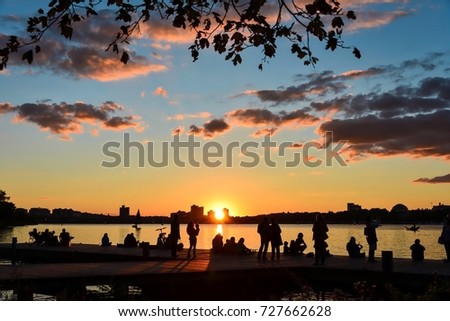 Sunset on the Charles River Esplanade. Boston, Massachusetts.