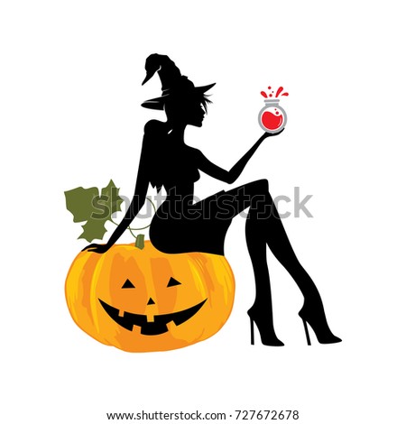 Halloween clip art, pumpkin and beautiful witch