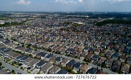 Aerial View Of Subdivision Homes In Vaughan Ontario Royalty-Free Stock Photo #727676722