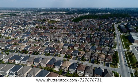 Aerial View Of Subdivision Homes In Vaughan Ontario Royalty-Free Stock Photo #727676731